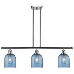 Ballston Bella 36"W 3-Light Satin Nickel Stem Island Light w/ Blue Sha