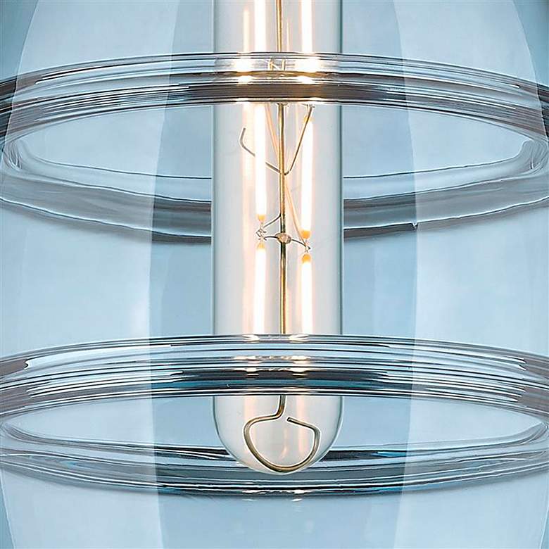 Image 3 Ballston Bella 36"W 3-Light Satin Nickel Stem Island Light w/ Blue Sha more views