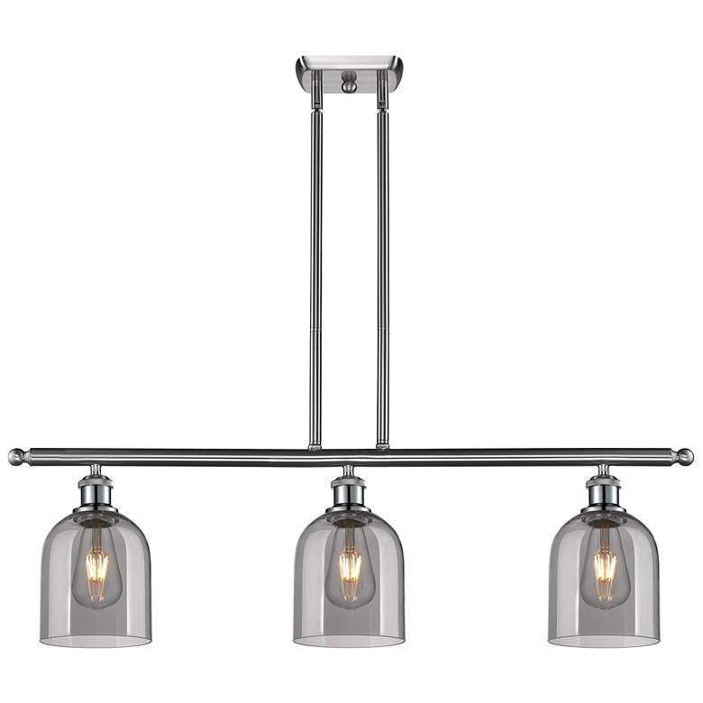 Image 1 Ballston Bella 36"W 3-Light Satin Nickel Stem Island Light w/ Smoke Sh