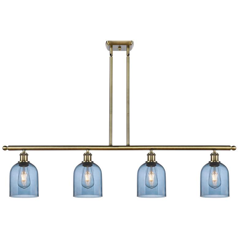 Image 1 Ballston Bella 48"W 4-Light Antique Brass Stem Island Light w/ Blue Sh