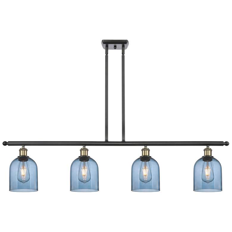 Image 1 Ballston Bella 48"W 4-Light Black Brass Stem Island Light w/ Blue Shad