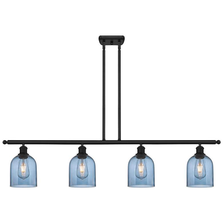 Image 1 Ballston Bella 48"W 4-Light Black Stem Island Light w/ Blue Shade