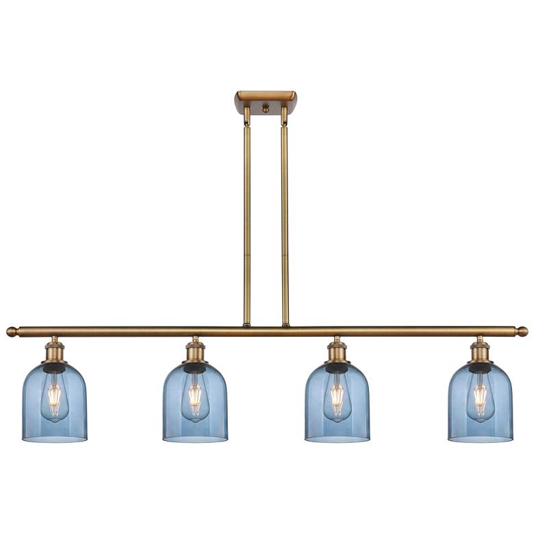 Image 1 Ballston Bella 48"W 4-Light Brushed Brass Stem Island Light w/ Blue Sh
