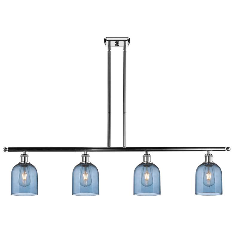 Image 1 Ballston Bella 48"W 4-Light Chrome Stem Island Light w/ Blue Shade