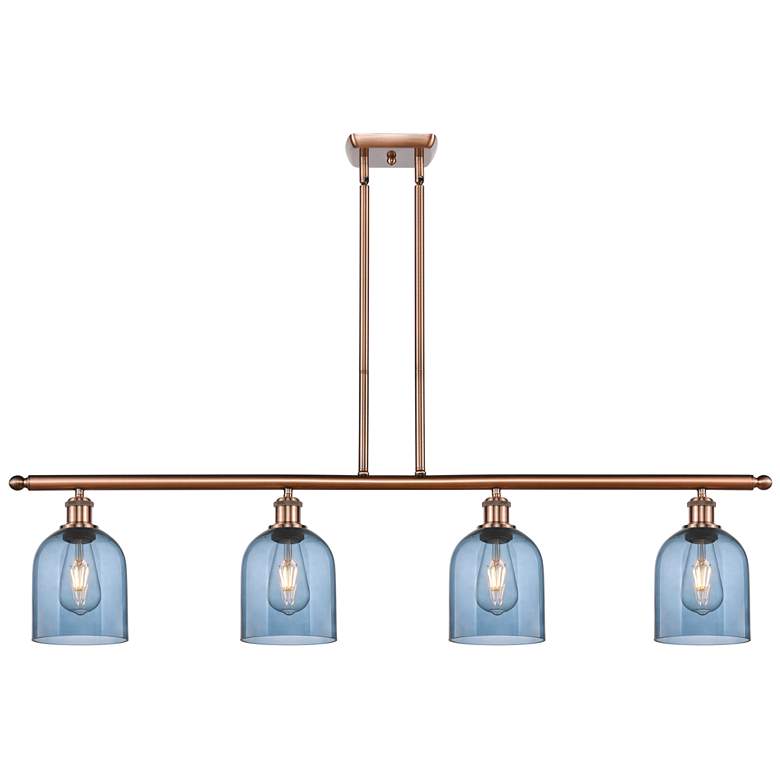 Image 1 Ballston Bella 48"W 4-Light Copper Stem Island Light w/ Blue Shade