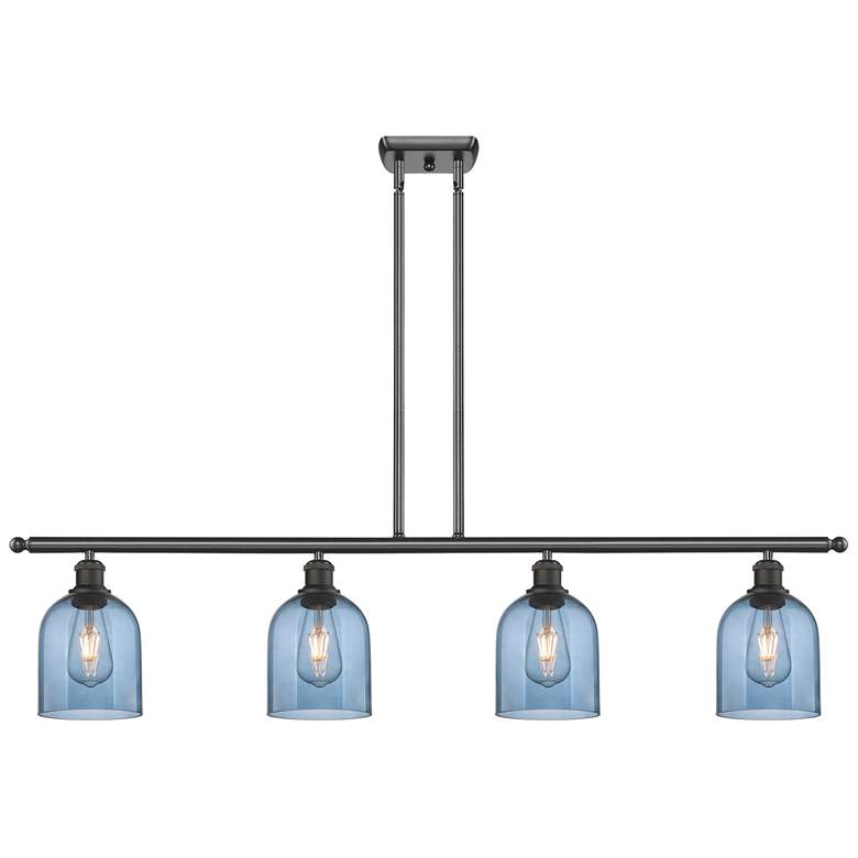 Image 1 Ballston Bella 48"W 4-Light Oiled Bronze Stem Island Light w/ Blue Sha