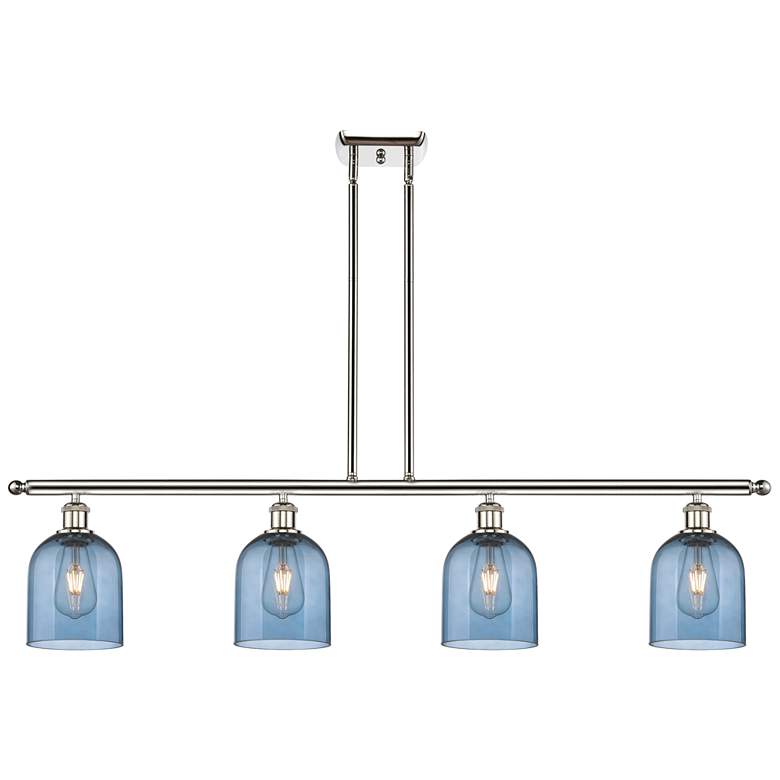 Image 1 Ballston Bella 48"W 4-Light Polished Nickel Stem Island Light w/ Blue