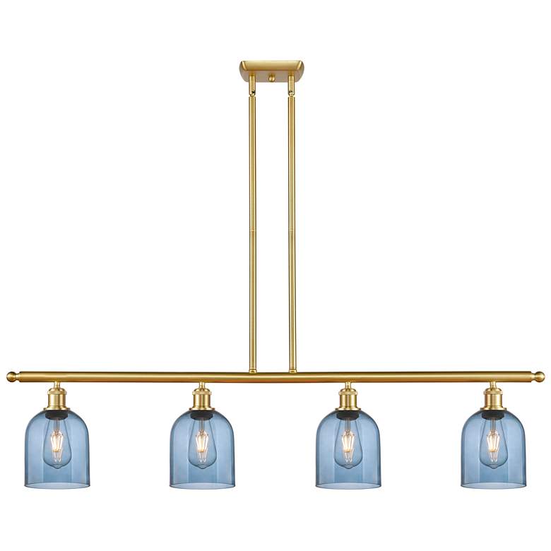 Image 1 Ballston Bella 48"W 4-Light Satin Gold Stem Island Light w/ Blue Shade