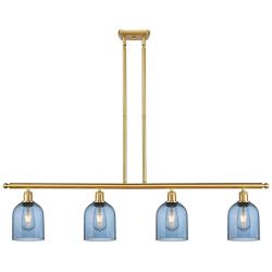 Ballston Bella 48"W 4-Light Satin Gold Stem Island Light w/ Blue Shade