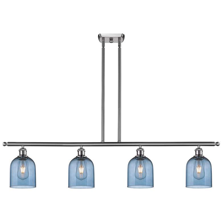 Image 1 Ballston Bella 48"W 4-Light Satin Nickel Stem Island Light w/ Blue Sha