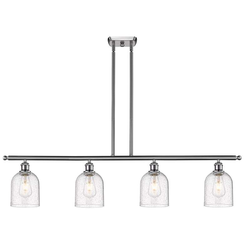 Image 1 Ballston Bella 48"W 4-Light Satin Nickel Stem Island Light w/ Seedy Sh