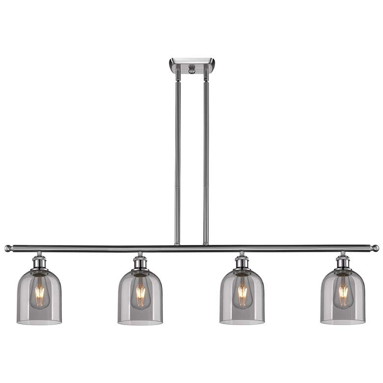 Image 1 Ballston Bella 48"W 4-Light Satin Nickel Stem Island Light w/ Smoke Sh