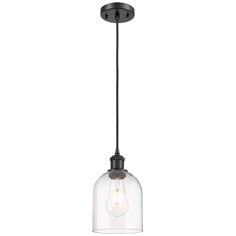 Image 1 Ballston Bella 5.5" Wide Matte Black Cord Hung Mini Pendant w/ Clear S