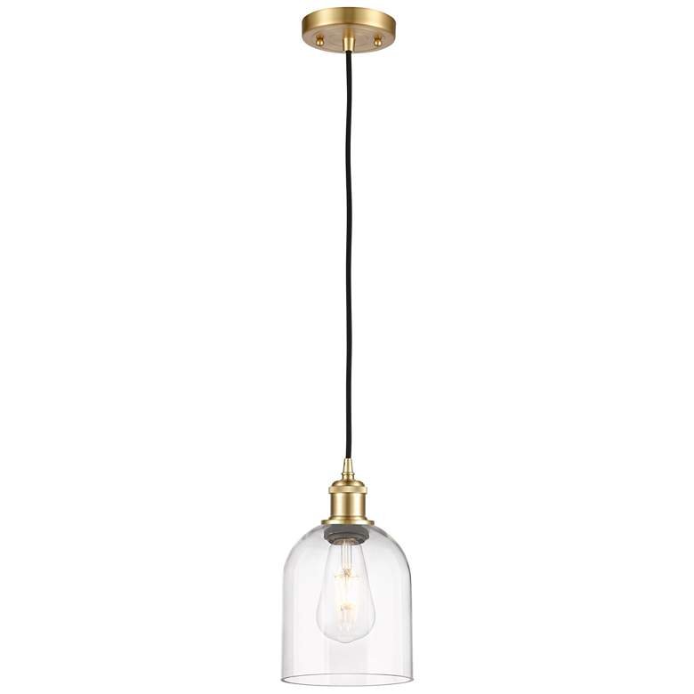 Image 1 Ballston Bella 5.5" Wide Satin Gold Cord Hung Mini Pendant With Clear