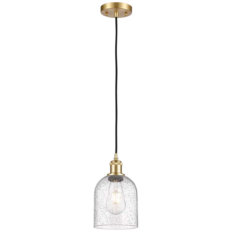 Image 1 Ballston Bella 5.5" Wide Satin Gold Cord Hung Mini Pendant With Seedy
