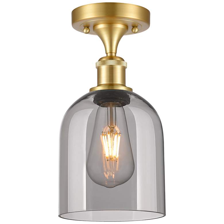 Image 1 Ballston Bella 5.5" Wide Satin Gold Semi-Flush Mount With Light Smoke