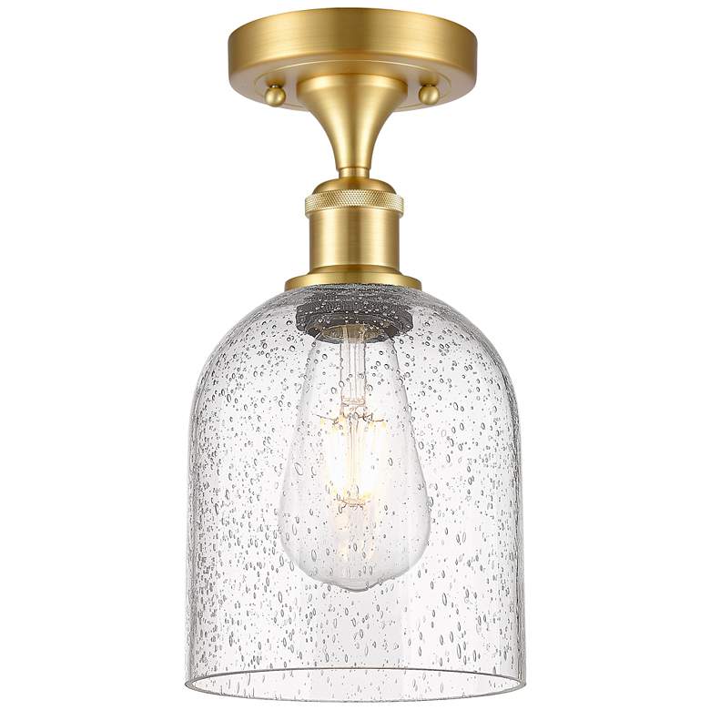 Image 1 Ballston Bella 5.5" Wide Satin Gold Semi-Flush Mount With Seedy Shade