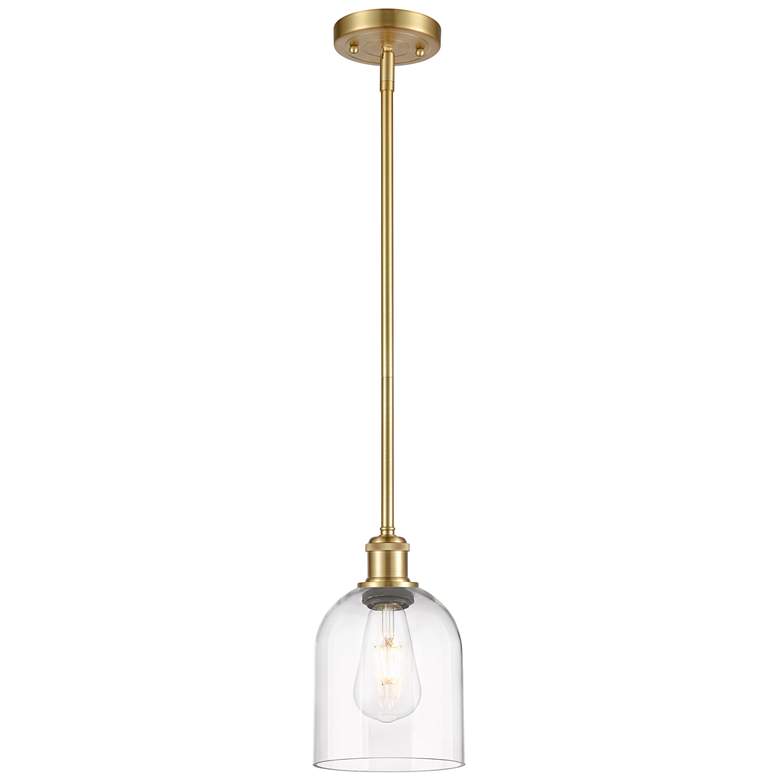 Image 1 Ballston Bella 5.5" Wide Satin Gold Stem Hung Mini Pendant With Clear