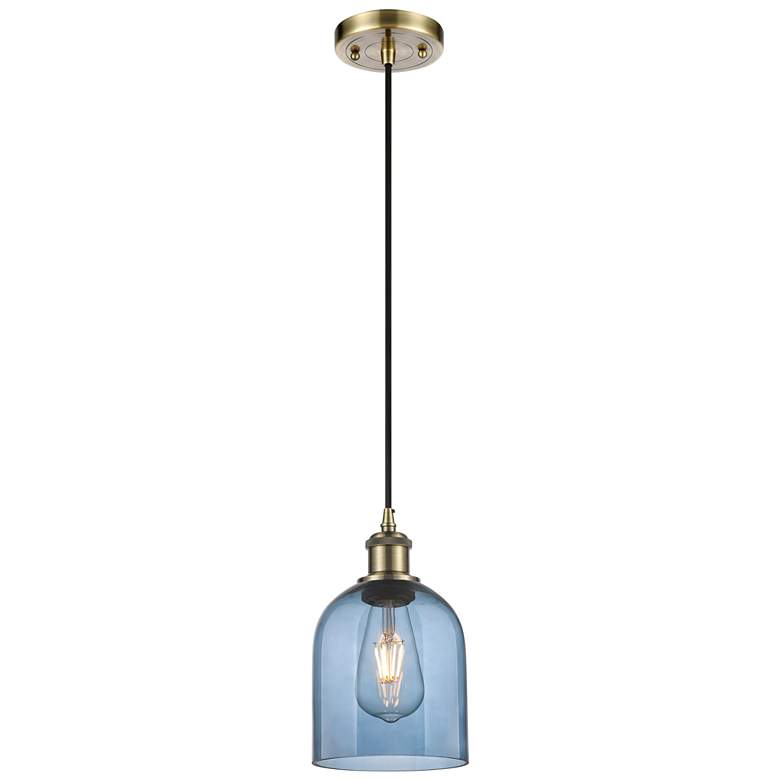 Image 1 Ballston Bella 5.5"W Antique Brass Corded Mini Pendant w/ Blue Shade