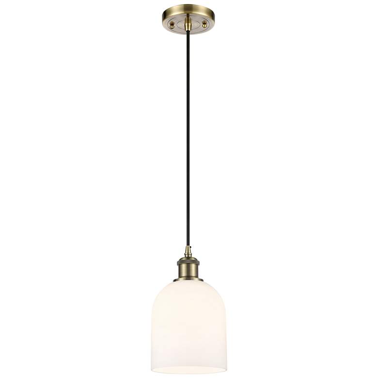 Image 1 Ballston Bella 5.5"W Antique Brass Corded Mini Pendant w/ Gloss White