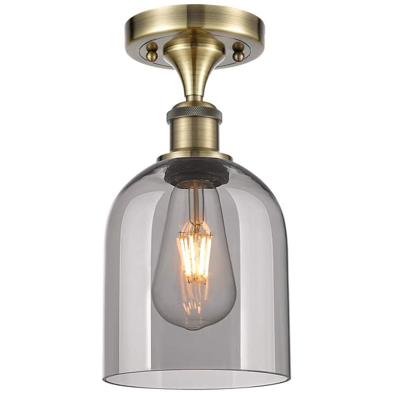 Image 1 Ballston Bella 5.5"W Antique Brass Semi-Flush Mount w/ Light Smoke Sha