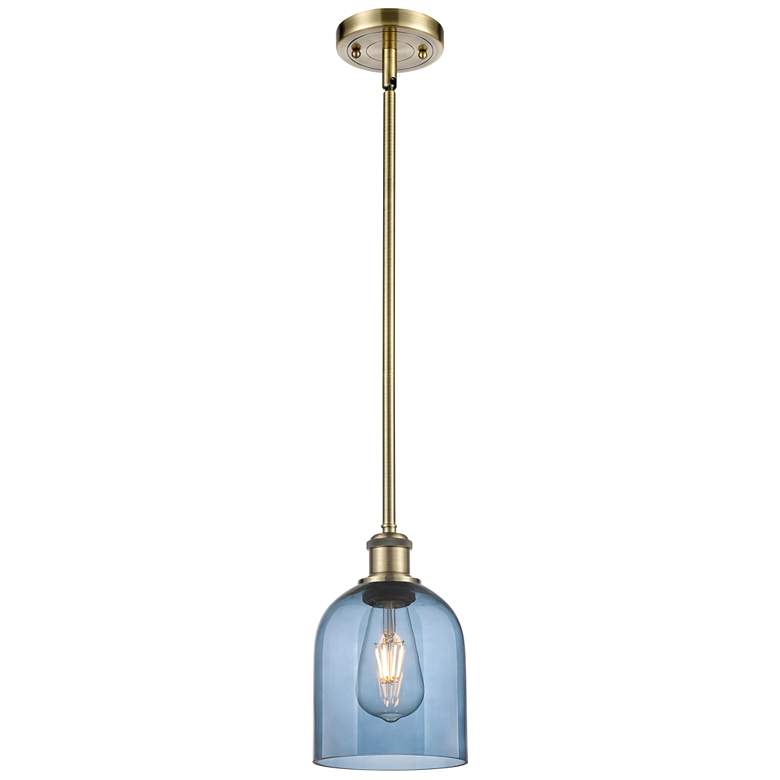 Image 1 Ballston Bella 5.5"W Antique Brass Stemmed Mini Pendant w/ Blue Shade