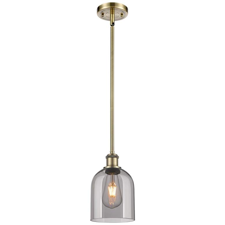 Image 1 Ballston Bella 5.5"W Antique Brass Stemmed Mini Pendant w/ Smoke Shade