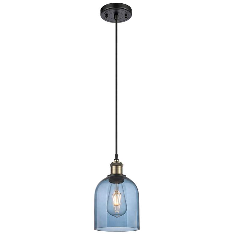 Image 1 Ballston Bella 5.5"W Black Antique Brass Corded Mini Pendant w/ Blue S