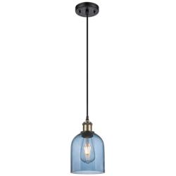 Ballston Bella 5.5"W Black Antique Brass Corded Mini Pendant w/ Blue S