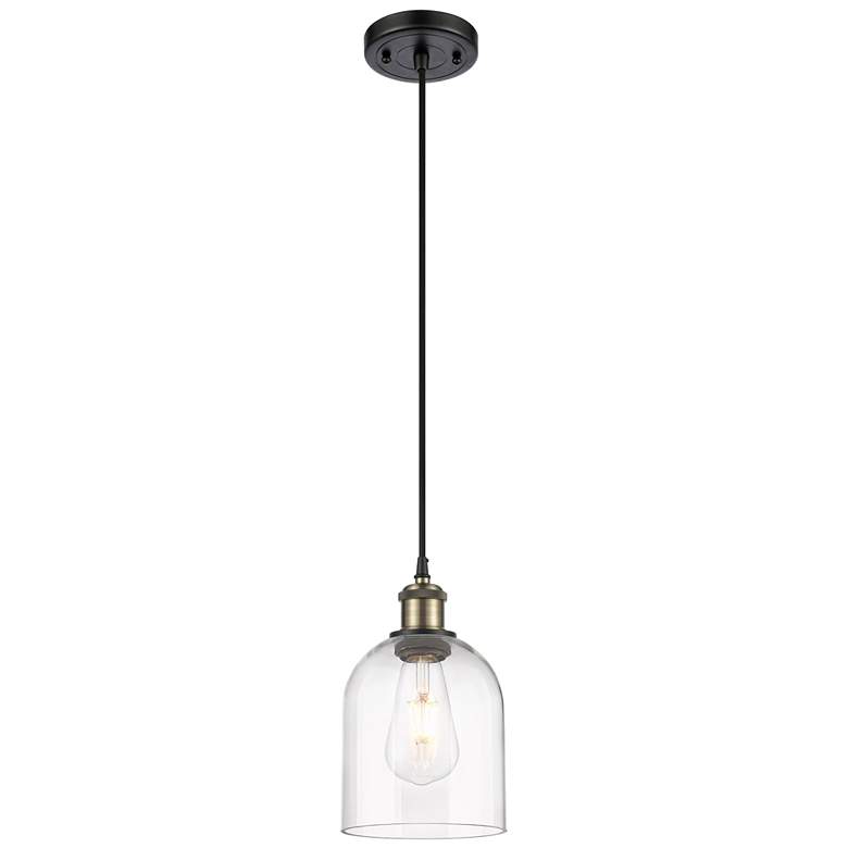 Image 1 Ballston Bella 5.5"W Black Antique Brass Corded Mini Pendant w/ Clear