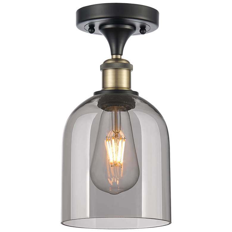 Image 1 Ballston Bella 5.5"W Black Antique Brass Semi-Flush w/ Light Smoke Sha