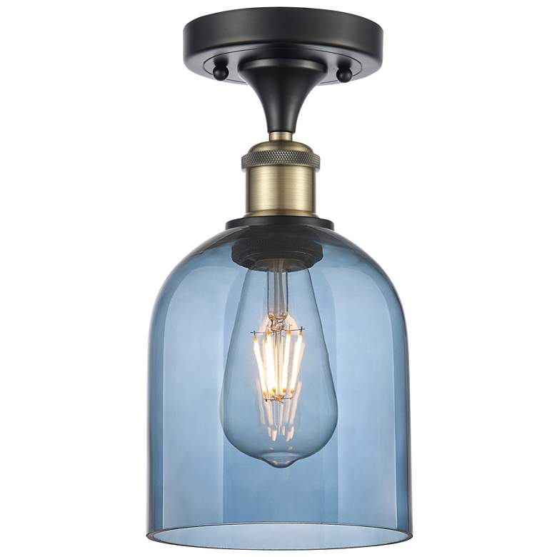 Image 1 Ballston Bella 5.5"W Black Antique Brass Semi-Flush w/ Princess Blue S