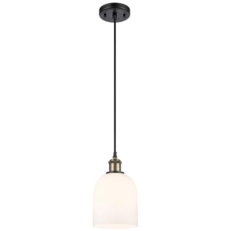 Image 1 Ballston Bella 5.5"W Black Brass Corded Mini Pendant w/ Gloss White Sh