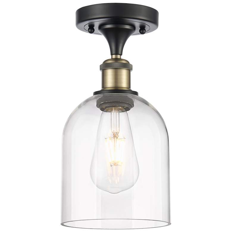 Image 1 Ballston Bella 5.5"W Black Brass Semi-Flush w/ Clear Deco Swirl Shade
