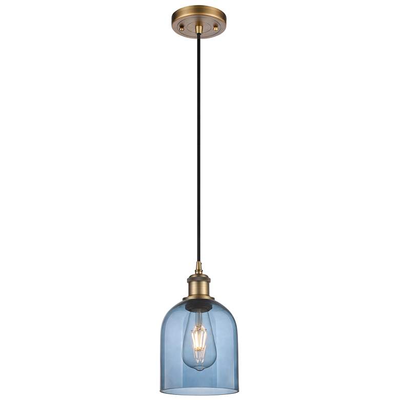 Image 1 Ballston Bella 5.5"W Brushed Brass Corded Mini Pendant w/ Blue Shade