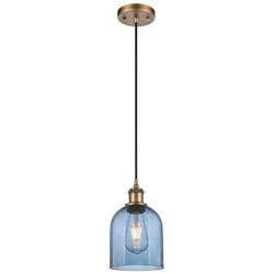 Ballston Bella 5.5"W Brushed Brass Corded Mini Pendant w/ Blue Shade