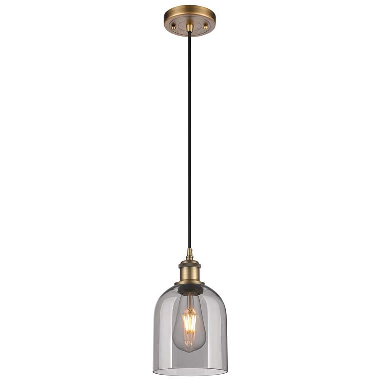 Image 1 Ballston Bella 5.5"W Brushed Brass Corded Mini Pendant w/ Light Smoke