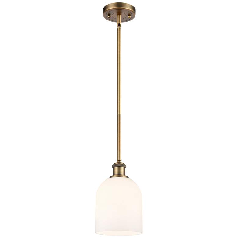 Image 1 Ballston Bella 5.5"W Brushed Brass Stem Mini Pendant w/ Gloss White Sh