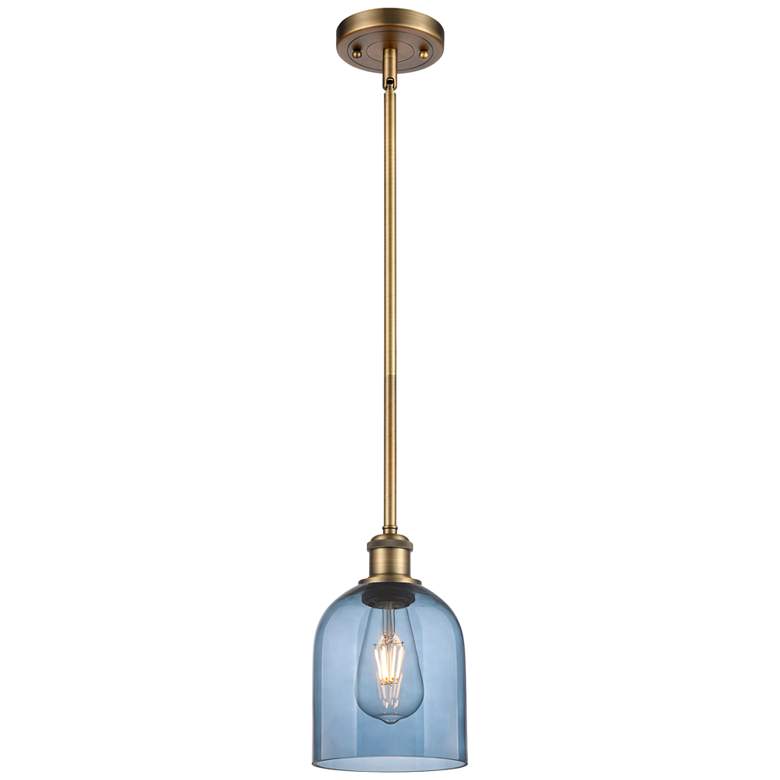 Image 1 Ballston Bella 5.5"W Brushed Brass Stemmed Mini Pendant w/ Blue Shade