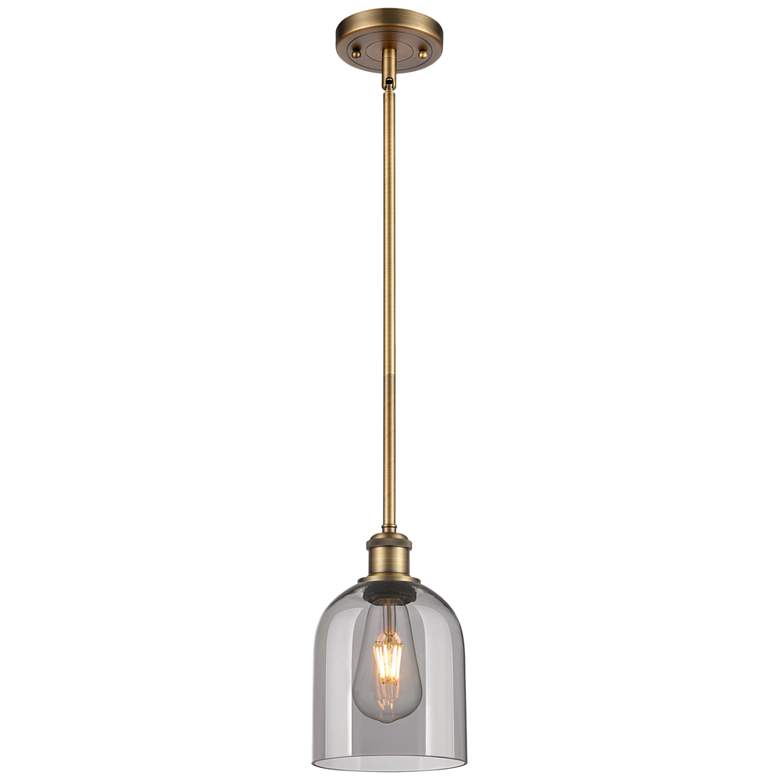Image 1 Ballston Bella 5.5"W Brushed Brass Stemmed Mini Pendant w/ Smoke Shade