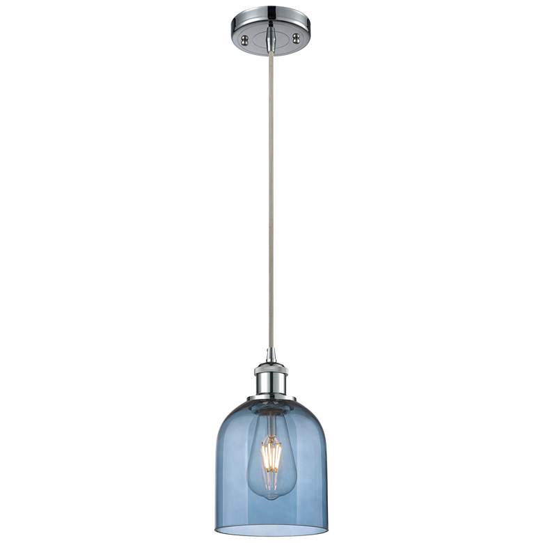 Image 1 Ballston Bella 5.5"W Chrome Corded Mini Pendant w/ Princess Blue Shade