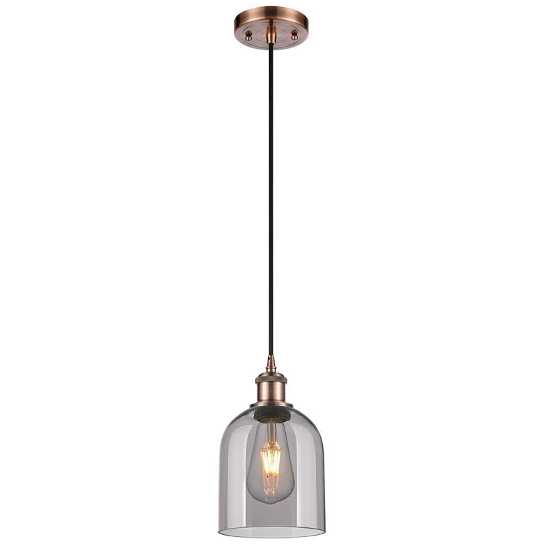 Image 1 Ballston Bella 5.5"W Copper Corded Mini Pendant w/ Light Smoke Shade