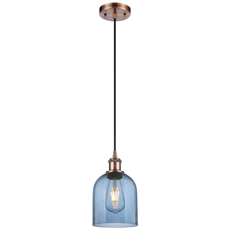 Image 1 Ballston Bella 5.5"W Copper Corded Mini Pendant w/ Princess Blue Shade