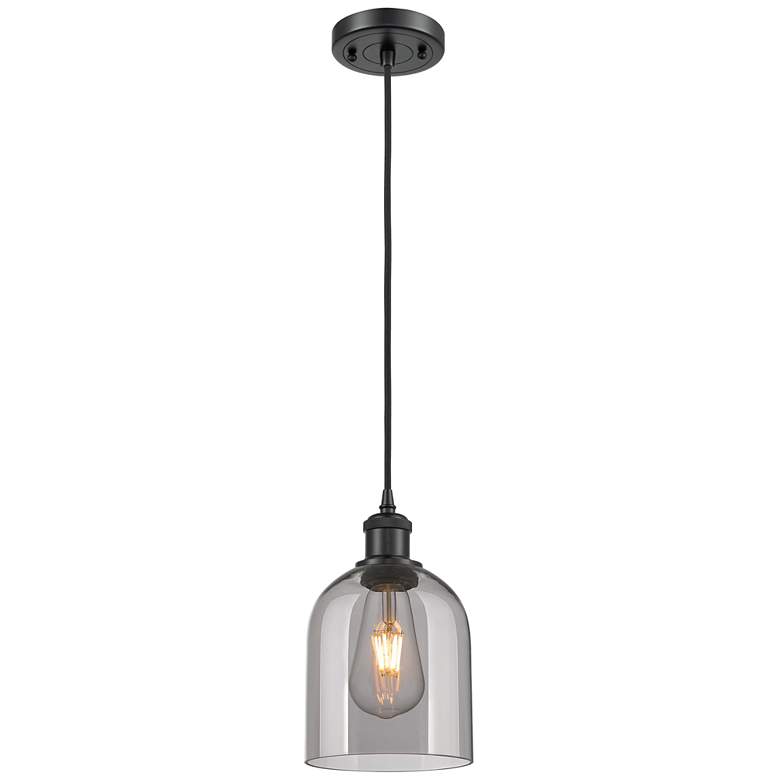Image 1 Ballston Bella 5.5"W Matte Black Corded Mini Pendant w/ Light Smoke Sh