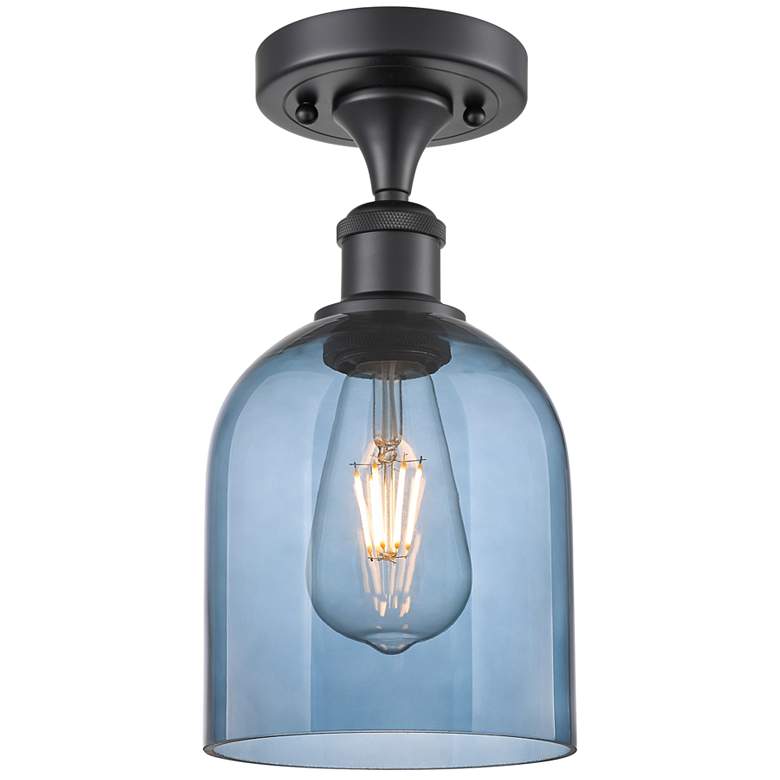 Image 1 Ballston Bella 5.5"W Matte Black Semi-Flush Mount w/ Princess Blue Sha