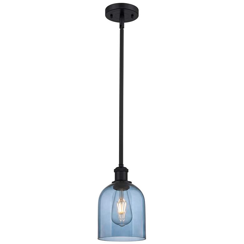 Image 1 Ballston Bella 5.5"W Matte Black Stemmed Mini Pendant w/ Blue Shade
