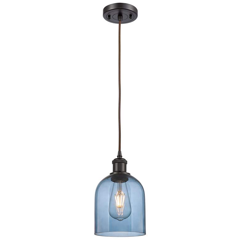 Image 1 Ballston Bella 5.5"W Oiled Bronze Corded Mini Pendant w/ Blue Shade