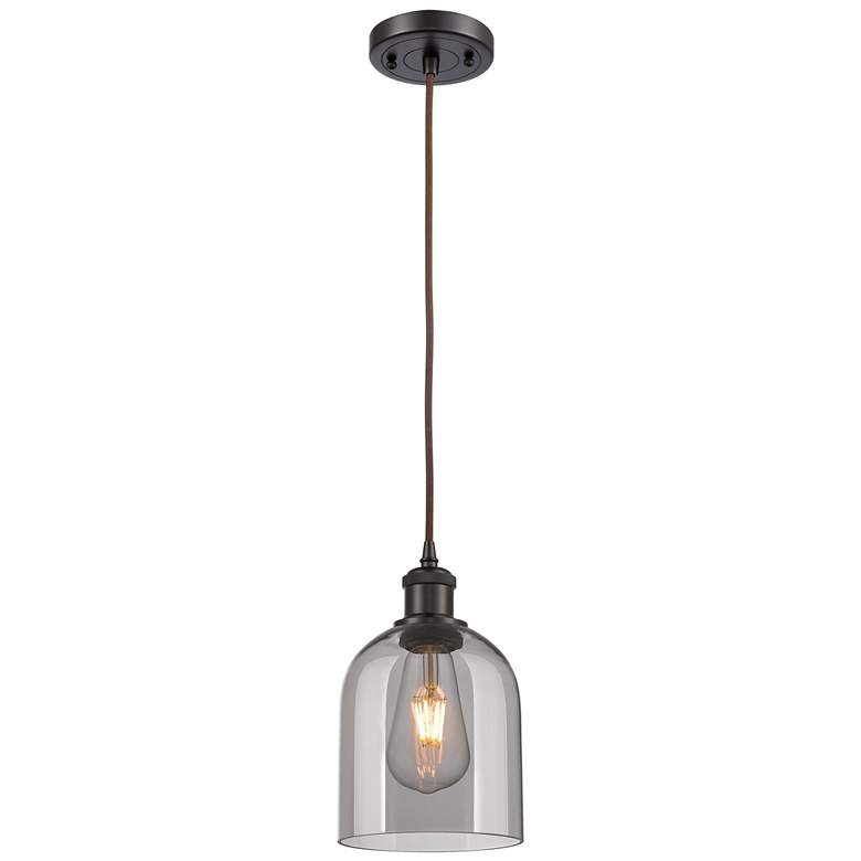 Image 1 Ballston Bella 5.5"W Oiled Bronze Corded Mini Pendant w/ Light Smoke S