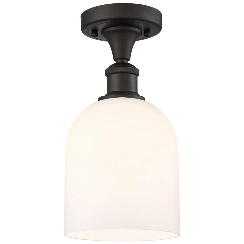 Image 1 Ballston Bella 5.5"W Oiled Bronze Semi-Flush Mount w/ Glossy White Sha