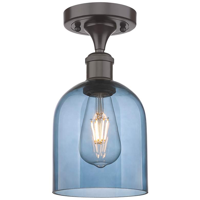 Image 1 Ballston Bella 5.5"W Oiled Bronze Semi-Flush Mount w/ Princess Blue Sh